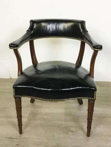 Pair of George III Style Leather Armchairs: U-form back, serpentine seat, on ring turned legs. 30"H x 25"W x 23"D