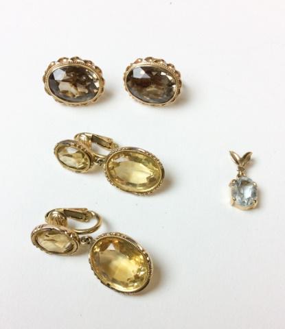 Lot of Gold and Stone Earrings and Pendant (1 of 3)