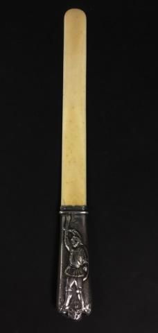 English Victorian Sterling & Bone Page Turner: Sterling London 1886-87 with GH maker's mark. 17"L