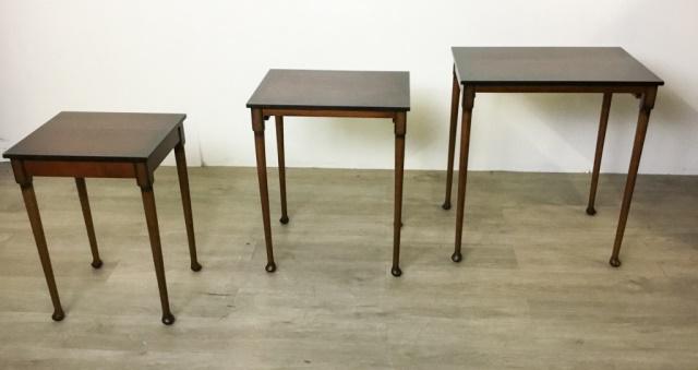 Nest of 3 Walnut Tables: With pad feet. 25 3/4"H x 23"L x 16"D