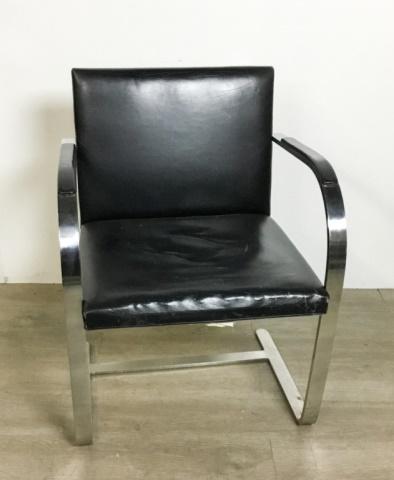 Mies Van Die Rohe for Knoll Brno Armchair: Chrome and leather. 23"W x 19"D x 31 1/4"H. Wear and scratches to leather