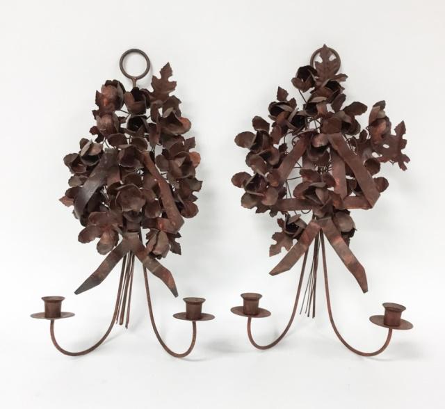 Pair of Painted Metal Floral Candle Sconces (1 of 4)