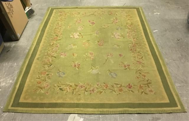 French Green Sino Aubusson Flat Weave Rug Textile (1 of 8)