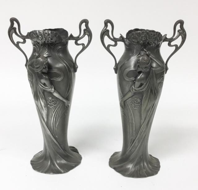 Pair of WMF Pewter Art Nouveau Maiden Vases (1 of 11)