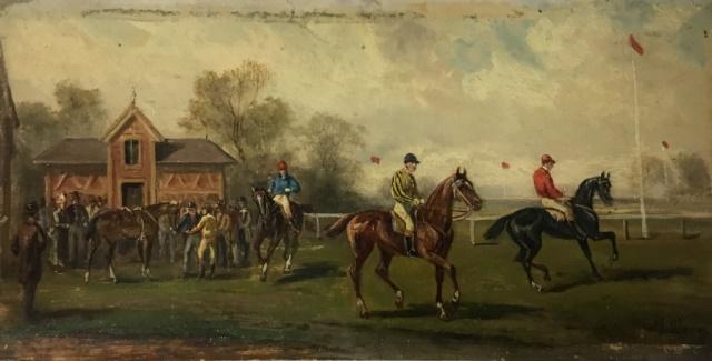 Signed J Woog Oil on Wood Panel Horse Racing Scene (1 of 8)