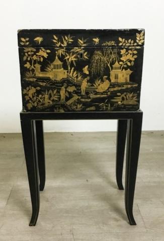 Chinese Export Gilt & Black Lacquer Box on Stand (1 of 7)
