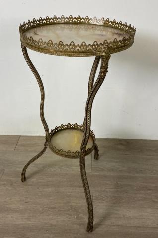 Neoclassical Gueridon: In the French Taste with gilt bronze supports and alabaster insets. Alabaster cracked. 28 1/2"H x 15"-diameter.