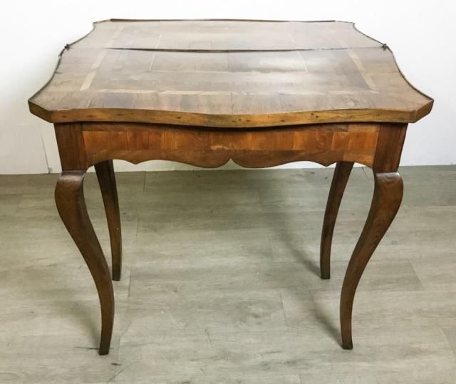 Inlaid Lift Top Tea Table: Italian, late 18th century. 31"L x 30 1/2"W (open) x 30"H