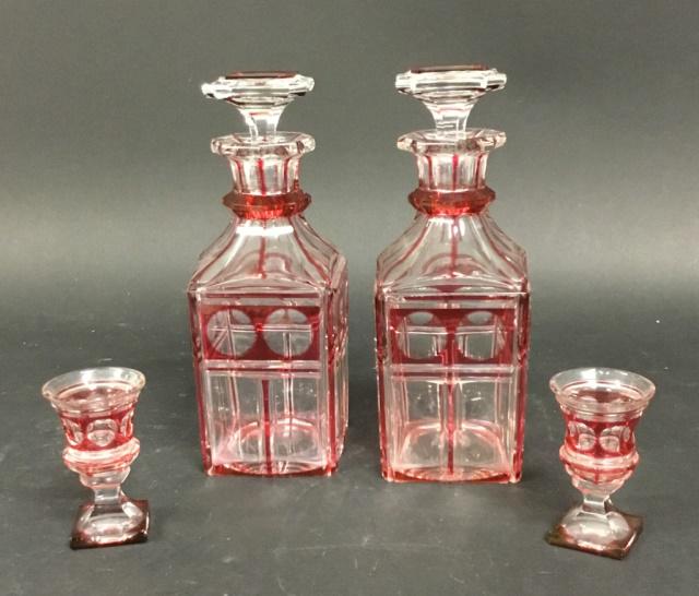 Pair of Cranberry Cut to Clear Bottles & Cordials (1 of 9)