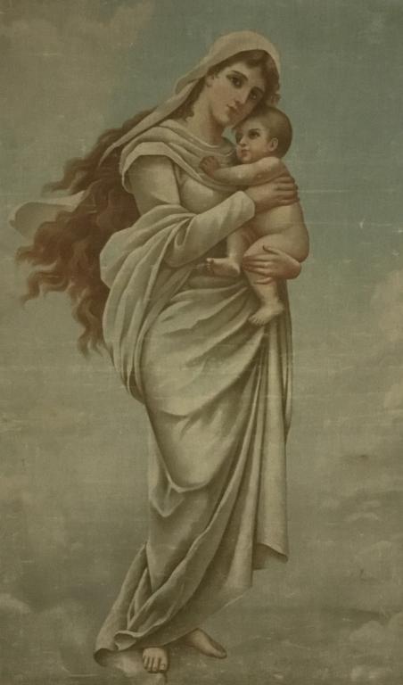 Madonna & Child Framed Textile: Signed Haynes & dated illegibly lower right. 42" x 26 1/2"