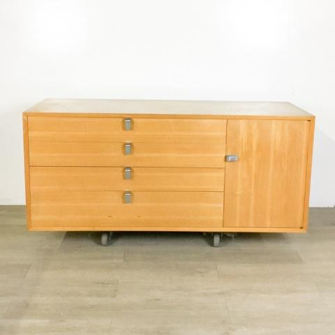 George Nelson Designed for Herman Miller Dresser: George Nelson Designed for Herman Miller Mid-Century Maple Veneered Dresser with Four Drawers on Left Side and Door on Right Side Opening to Three Shelves with Chrome-Plated Drawer Pulls; Manufacturer