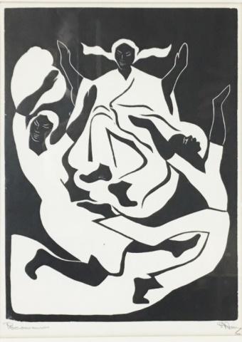 Albert Huie Block Print Pocomania: Albert Huie (Jamaican, 1920-2010). Pencil signed lower right and titled Pocomania. 10" x 7 1/2"