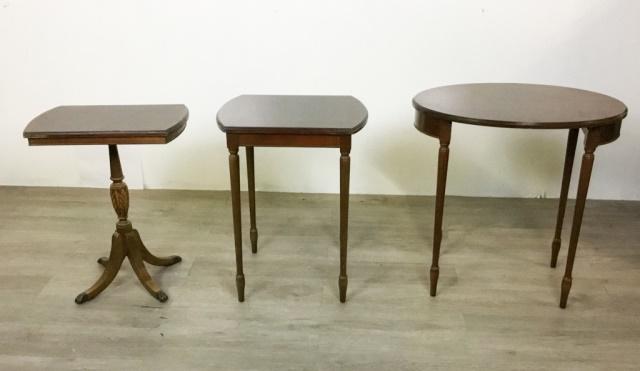Nest Of 3 Walnut Tables: On fluted legs. 24"H x 24"L x 18"D npu-rl