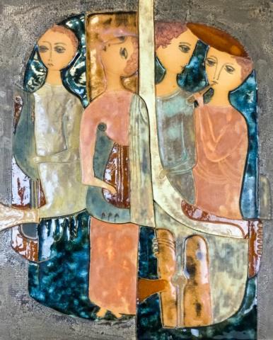 Ruth Faktor Ceramic Relief Tile: Signed Ruth lower right. 21 1/2" x 17 1/2". Minor chips