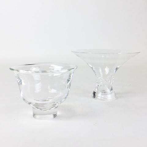 2 Pieces of Signed Steuben Glass: Bowl, 4"H x 5 1/4"-diameter at top; vase, 5"H x 7"-diameter at top.