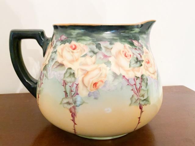 Limoges - Hand Painted Milk Jug: Limoges, Hand Painted Milk Jug No Cracks, Flakes or Chips 6" H X 7" Diameter