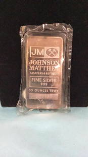 Johnson Matthey 10 Oz Silver Bar: .999 silver See Photos For Details