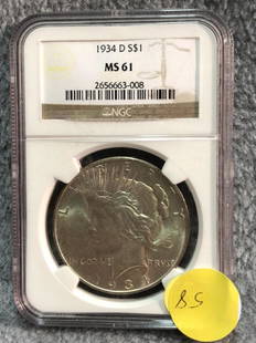 1934-d Peace Dollar NGC Ms61: See photos for details. Shipping available