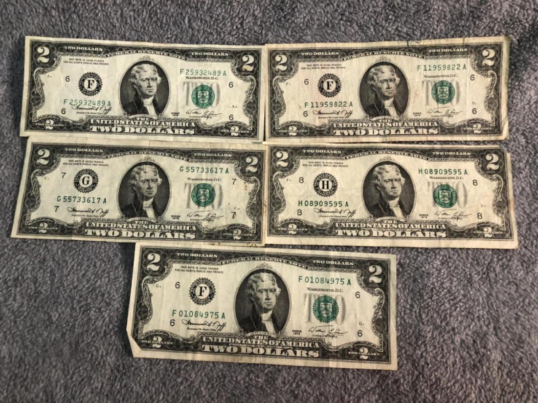 5 - 1976 Two Dollar Bills: See photos for details. Shipping available