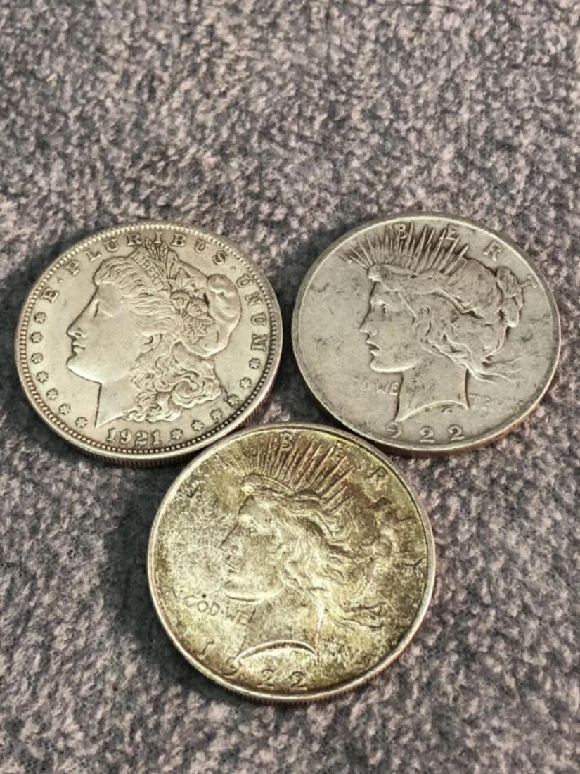 2 - Peace Dollars And 1 Morgan Silver Dollar (1 of 2)