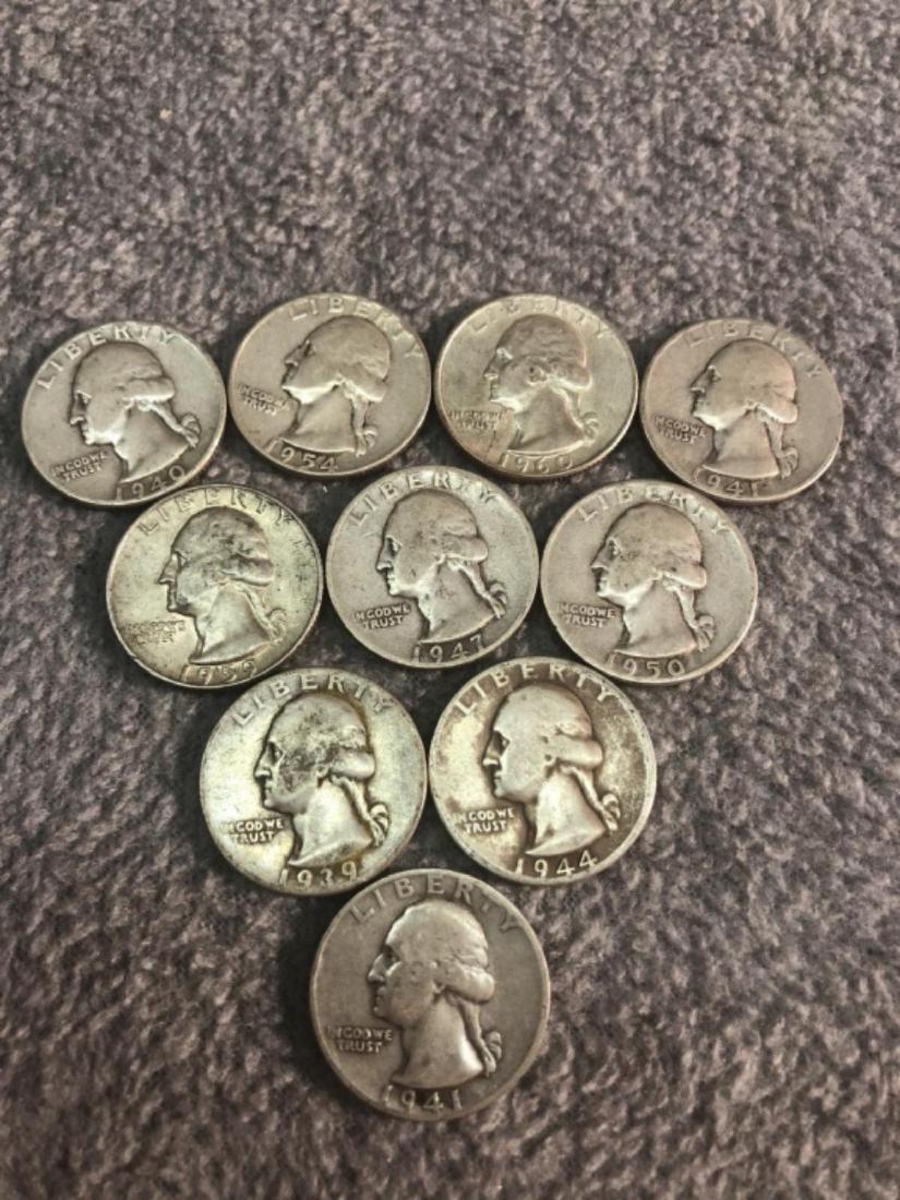 10 - Silver Washington Quarters. Various Dates (1 of 2)