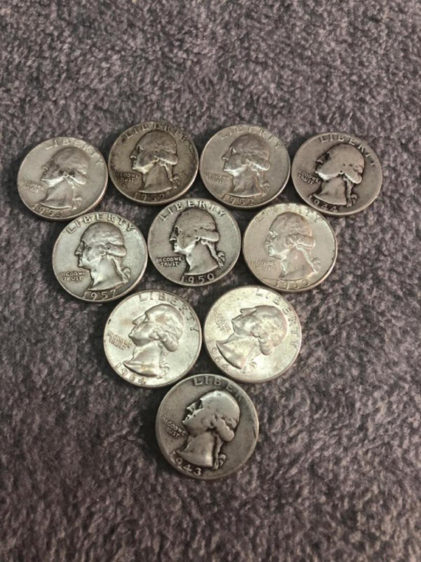 10 - Silver Washington Quarters. Various Dates. (1 of 2)