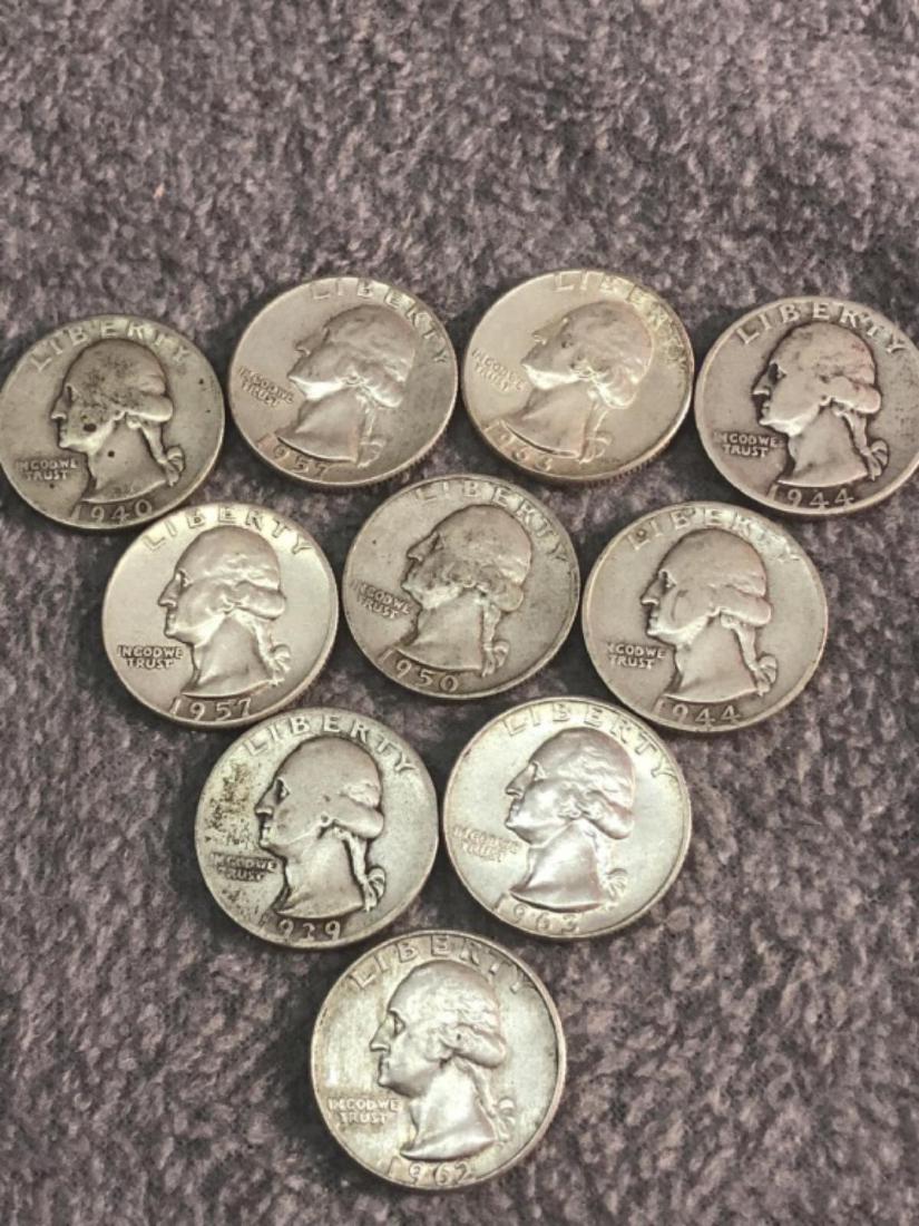 10 - Silver Washington Quarters. Various Dates (1 of 2)