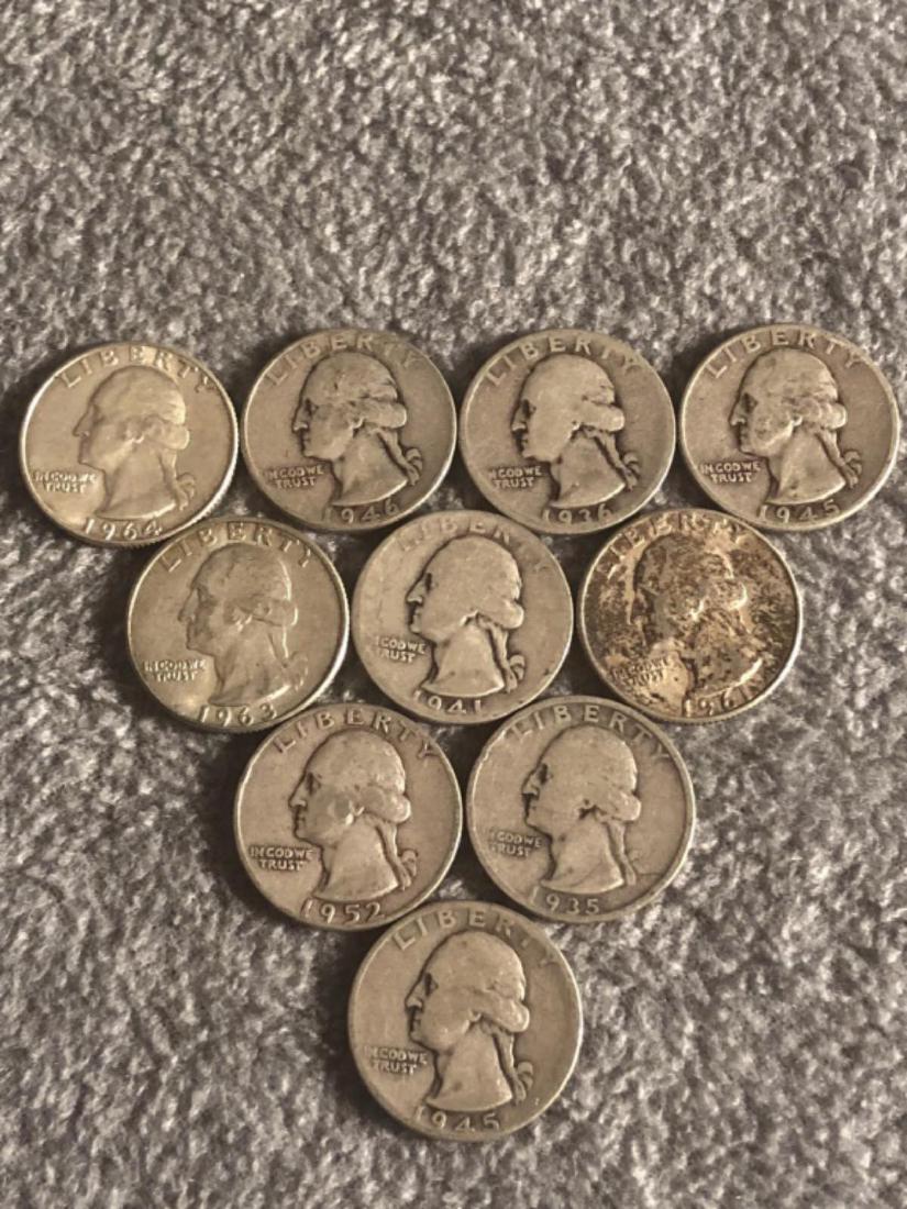 10 - Silver Washington Quarters. Various Dates (1 of 2)