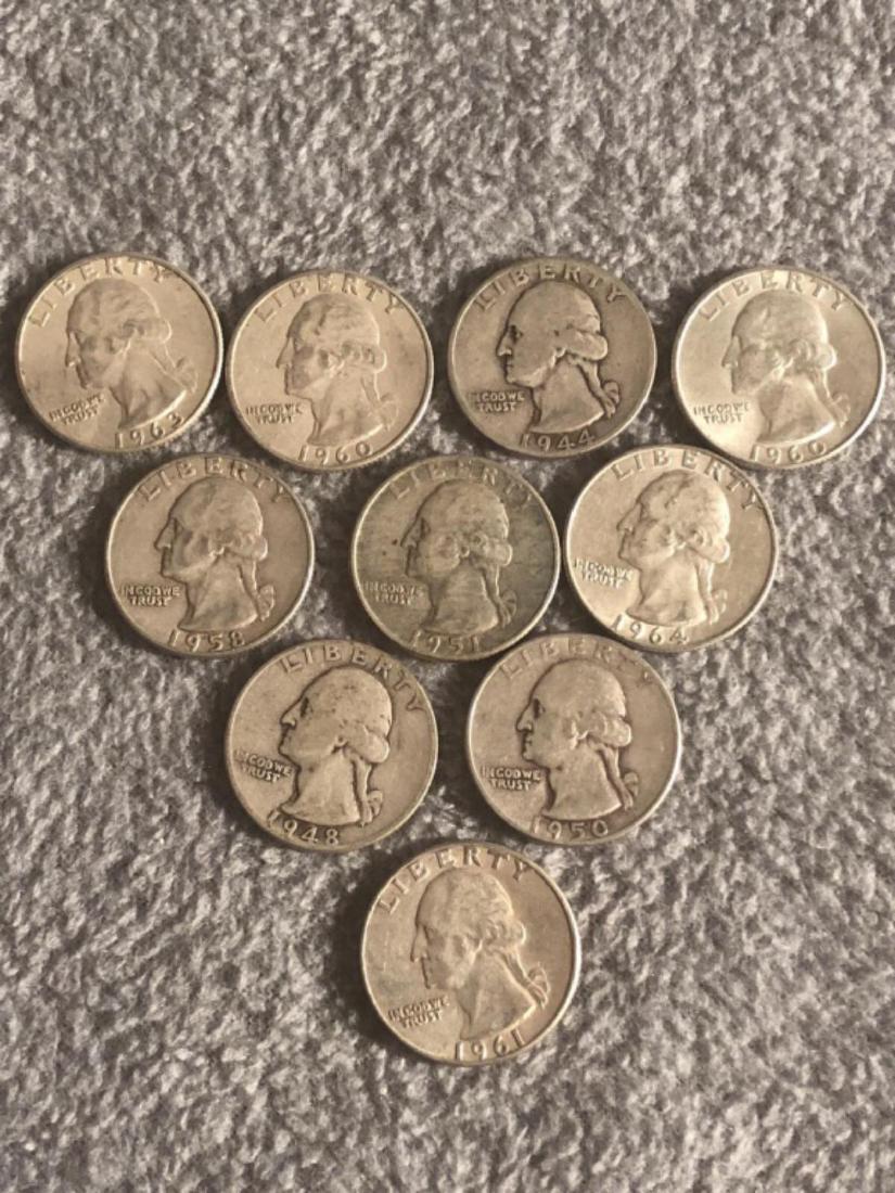 10 - Silver Washington Quarters. Various Dates. (1 of 2)