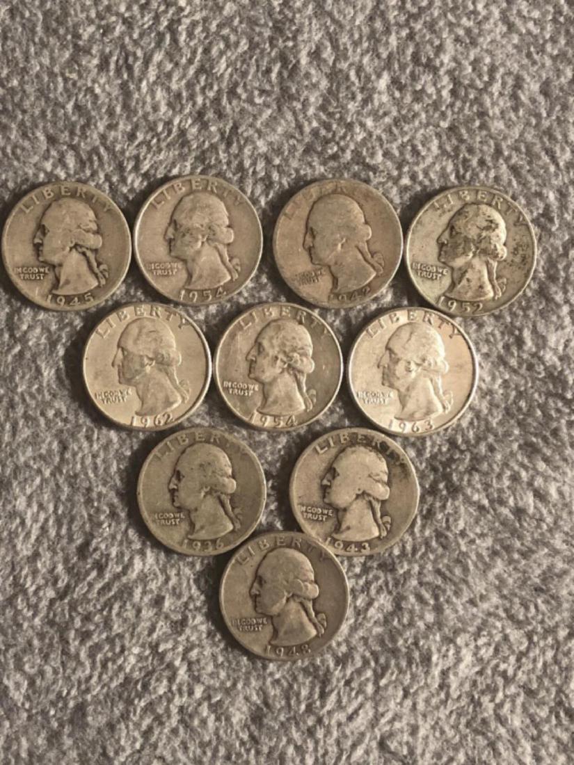 10 - Silver Washington Quarters. Various Dates. (1 of 2)