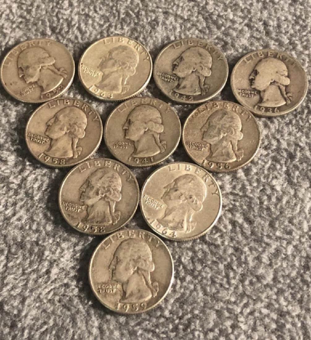 10 - Silver Washington Quarters. Various Dates. (1 of 2)