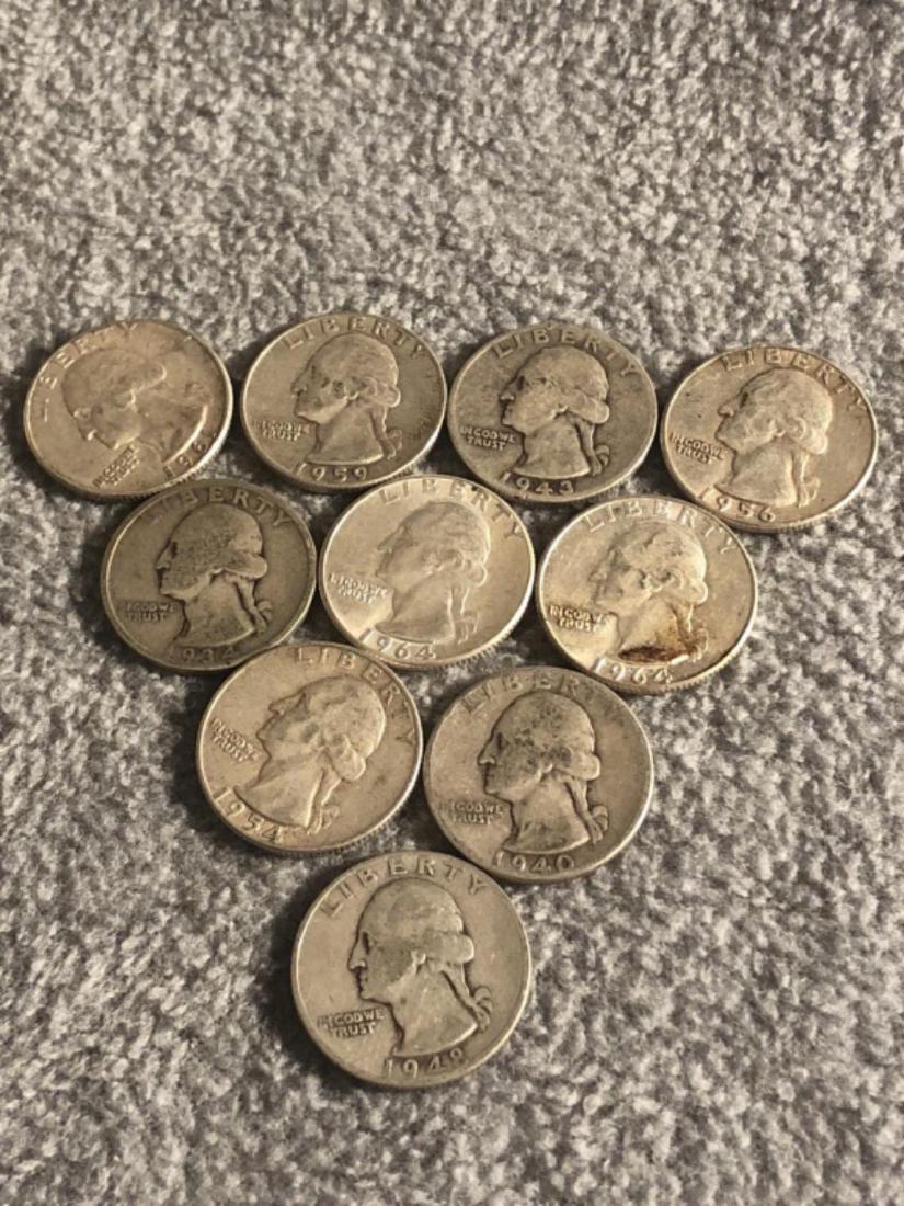 10 - Silver Washington Quarters. Various Dates. (1 of 2)
