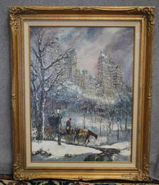 Robert LeBron oil on Canvas Snow Scene