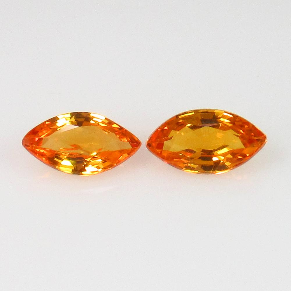 0.74 Ct Natural Orange Sapphire Marquise Pair: Weight - 0.74 Ct / Size - 6.00 x 3.30 x 2.30 mm / Pieces - 2 No's / Shape - Marquise Cut / Color - Orange / Clarity - VVS / Origin - Sri Lanka / Treatment - Standard Heated