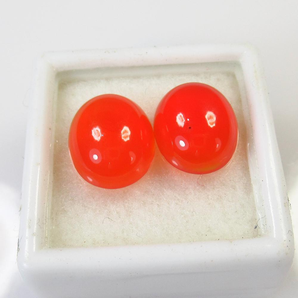 8.00 Ct Natural Carnelian Pair: Weight - 8.00 Ct / Size - 12.00 x 10.00 x 4.80 mm / 2 Pc's / Shape - Oval Cabochon / Color - Orange / Clarity - Transparent / Origin - Brazil / Treatment - None