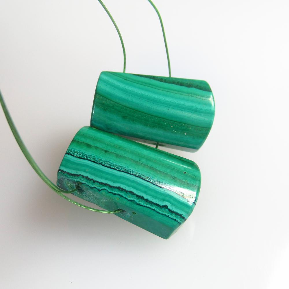 24.69 Ct Natural Green Malachite Pair: Weight - 24.69 Ct / Size - 16.00 x 10.00 x 5.60 mm / 2 Pc's / Shape - Drilled Fancy Cabochon / Color - Green / Clarity - Opaque / Origin - Russia / Treatment - None