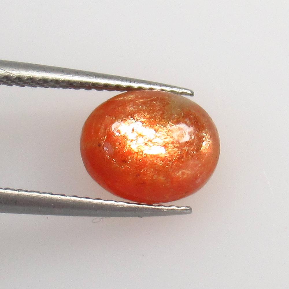 2.31 Ct Natural Sunstone: Weight - 2.31 Ct / Size - 10.00 x 8.10 x 3.90 mm / Shape - Oval Cabochon / Color - Orange / Clarity - Opaque / Origin - India / Treatment - None