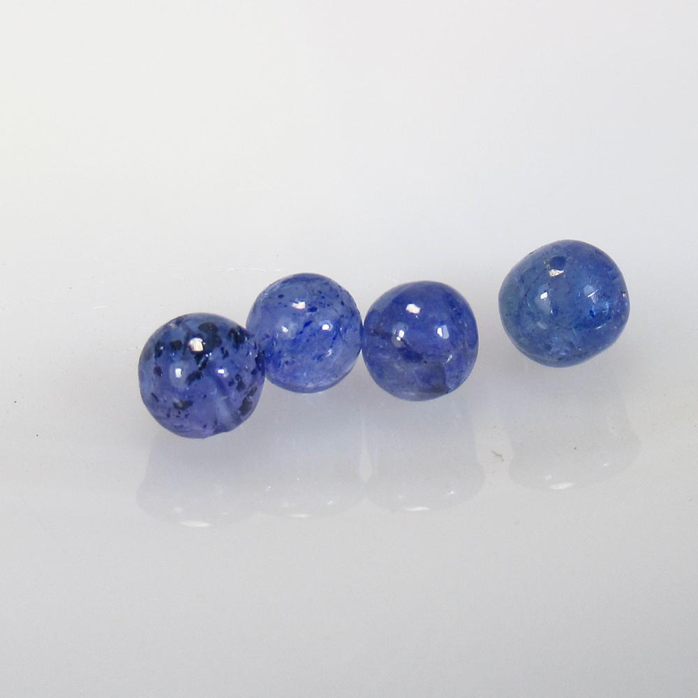 5.32 Ct Natural 4 Drilled Tanzanite Beads: Weight - 5.32 Ct / Size - 5.30 - 5.80 mm / 4 Pc's / Shape -Drilled Round Beads / Clarity - VVS / Origin - Tanzania / Treatment - Standard Heated