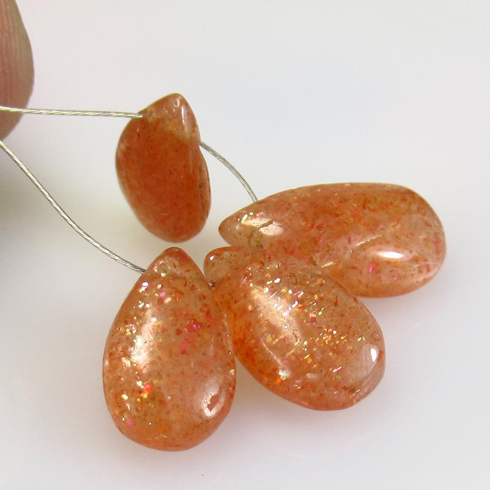 11.51 Ct Natural 4 Sunstone Beads: Weight - 11.51 Ct / Size - 11.5x7.3 - 14.1x7.3 mm / 4 Pc's / Shape - Pear Beads / Clarity - Opaque / Origin - India / Treatment - None