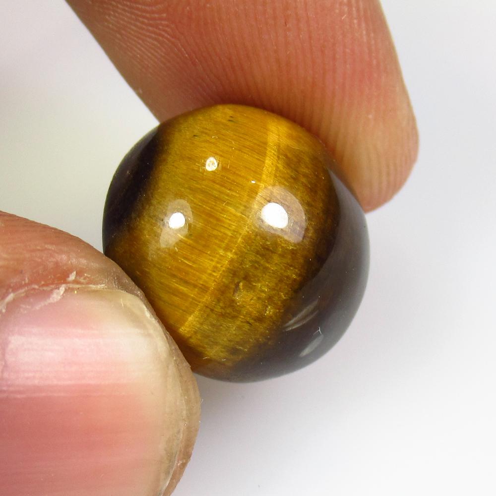 14.56 Ct Natural Tiger's Eye: Weight - 14.56 Ct / Size - 15.40 x 15.40 x 8.40 mm / Top Class Quality / Excellent Round Cabochon / Origin - Burmese / Treatment - None