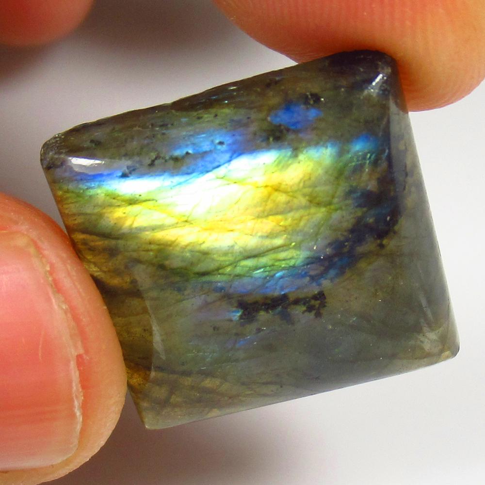 27.80 Ct Natural Labradorite Loose Stone: weight - 27.80 Ct / Size - 20.00 x 20.00 x 8.00 mm / Shape - Excellent Square Cab / Origin - Madagascar / Treatment - None