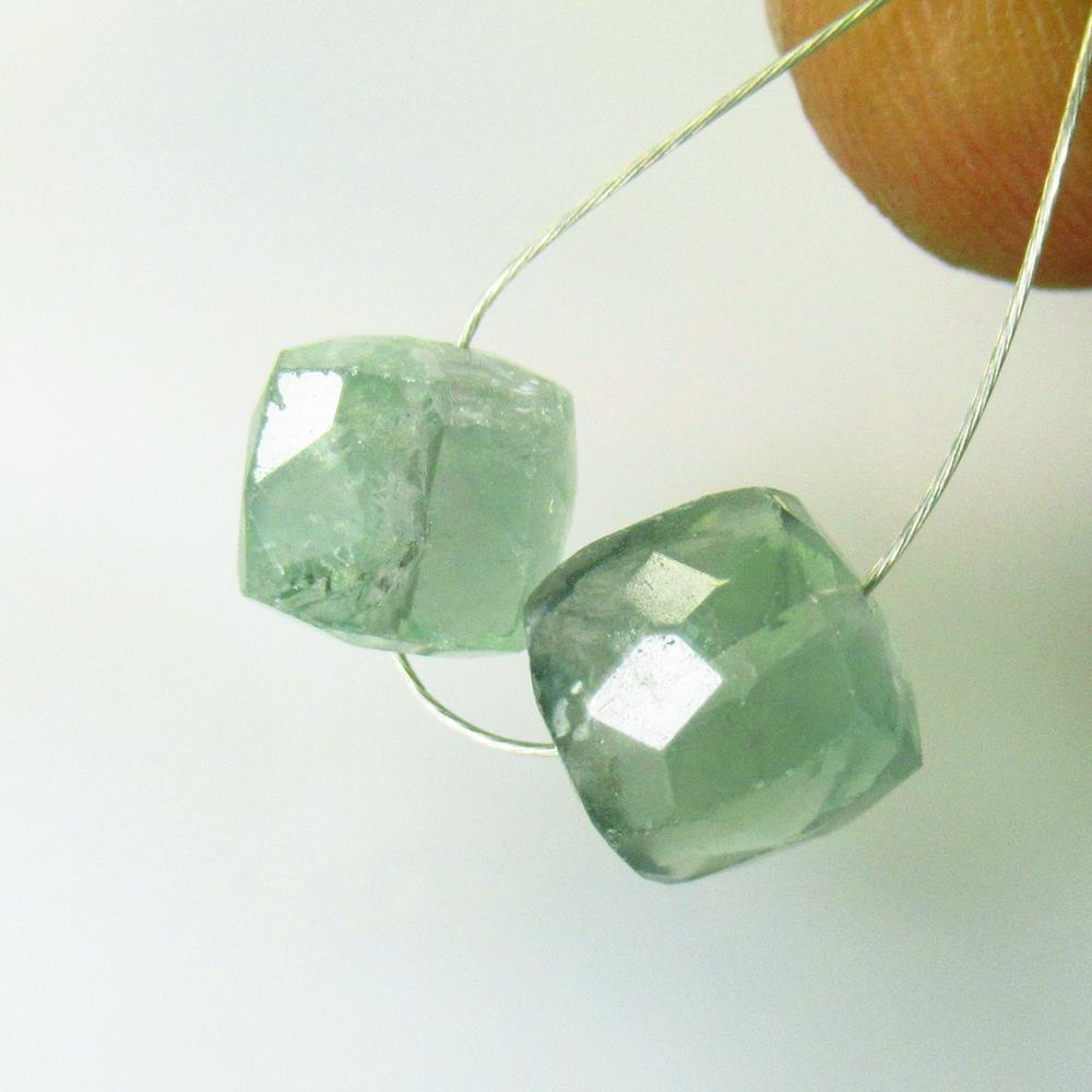8.41 Ct Natural Flourite Loose Beads: Weight - 8.41 Ct / Size - 7.50 x 7.50 x 7.30 mm / 2 Pc's / Shape - Drilled Square Beads / Color - Green / Clarity - Transparent / Origin - Brazil / Treatment - None
