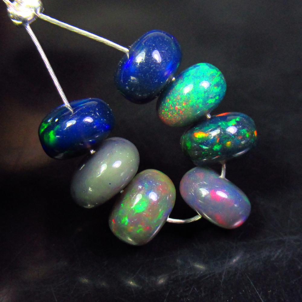 4.45 Ct Natural 7 Drilled Black Fire Opal Loose Beads (1 of 2)