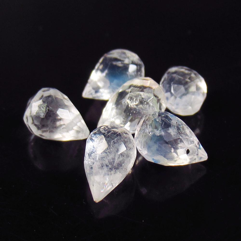 4.64 Ct Natural 6 Blue Moonstone Loose Beads: Weight - 4.64 Ct / Size - 6.4x4.5 - 7.1x4.4 mm / 6 Pc's / Shape - Pear Drop Beads / Clarity - Semi-Transparent / Origin - India / Treatment - None