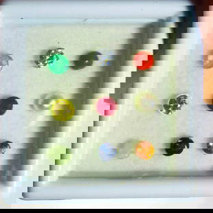 Calibrate 3 mm Round Natural Navratna 9 Gemstones Set: 9 Stones - Emerald, American Diamond(AD), Pearl, Yellow Sapphire, Ruby, Coral, Catseye, Blue Sapphire & Garnet