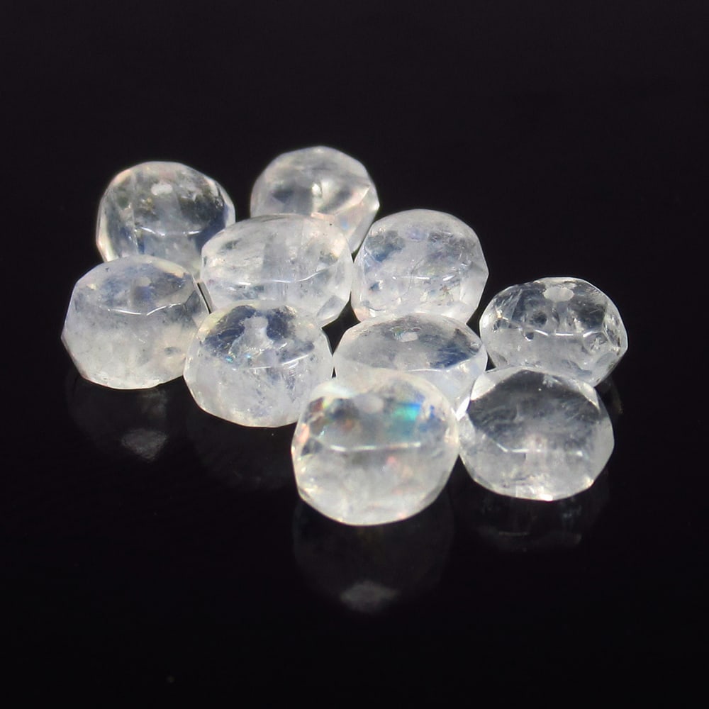 5.48 Ct Natural 10 Blue Moonstone Loose Beads: Weight - 5.48 Ct / Size - 4.40 - 4.90 mm / 10 Pc's / Shape - Round Beads / Clarity - Semi-Transparent / Origin - India / Treatment - None