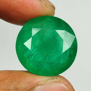 21.68 Ctw Natural Zambian Emerald Round Cut Certified Natural Gemstones: Weight - 21.68 Ct / Size - 18.00 x 18.00 x 9.50 mm / Clariry - SI / Very Good Luster / Excellent Round Cut / Origin - Zambia / Hardness - 7.5-8.0 / Treatment - Colorless Oil