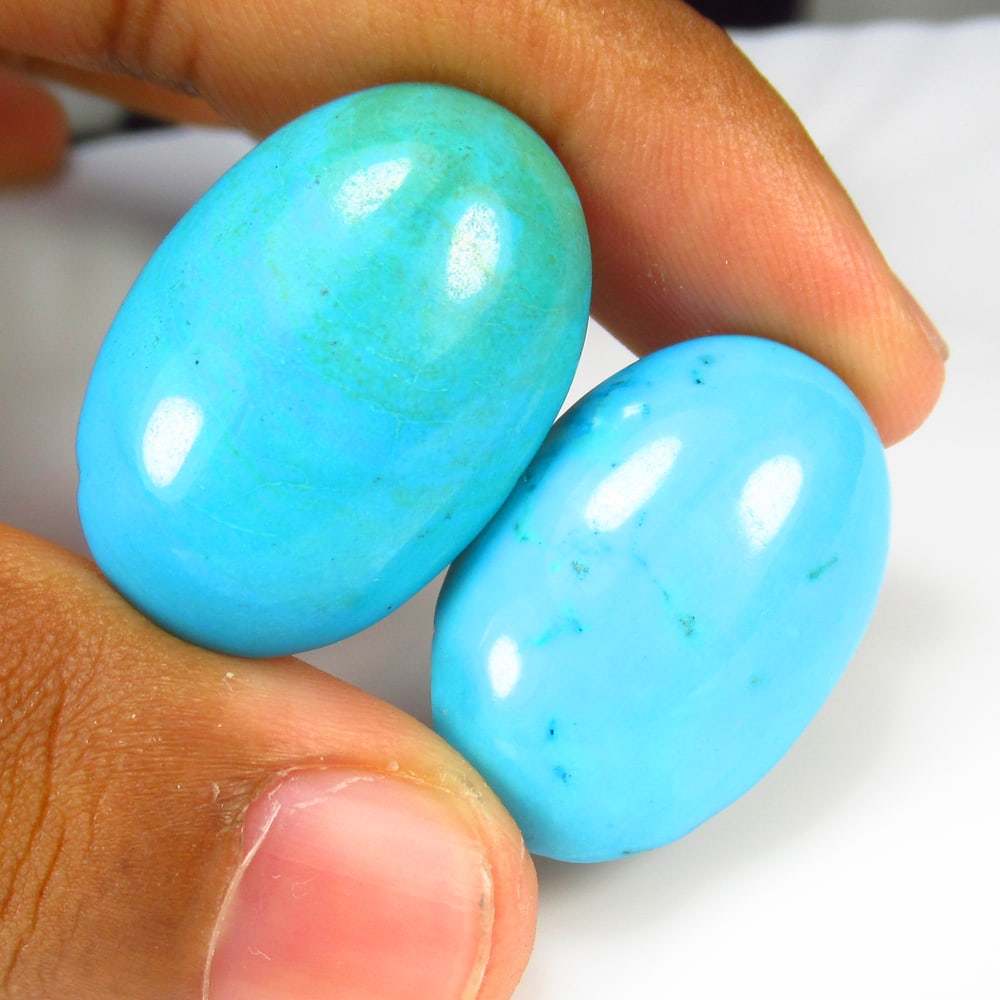 53.98 Ct Natural Blue Turquoise Pair Loose Stones Certified Natural earthmined Gemstones (1 of 2)