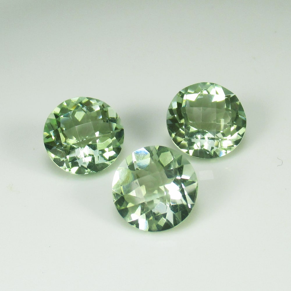 10.14 Ct Natural Green Amethyst Set Loose Stones Certified Natural earthmined Gemstones: Weight - 10.14 Ct / Size - 10.00 - 10.10 mm / 3 Pc's / Shape - Round Cut / Color - Green / Clarity - VVS / Origin - Brazil / Treatment - None
