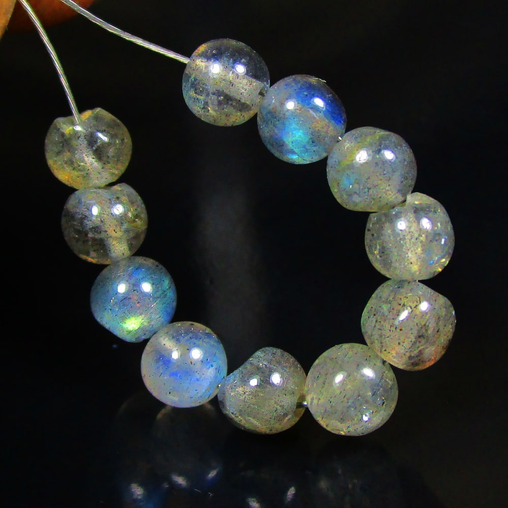 6.63 Ct Natural Labradorite Loose Beads: Weight - 6.63 Ct / Size - 4.30 - 4.70 mm / 11 Pc's / Shape - Excellent Round Beads / Clarity - Opaque / Origin - Africa / Treatment - None